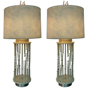 Modernist Wood & Brass Ball Table Lamps in the Style of Parzinger (6719988007069)