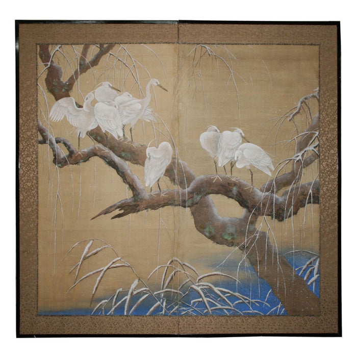 Japanese Edo Period Screen with Cranes