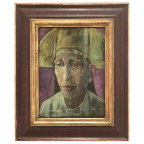 Signed Harry Elsas Portrait of a Man in Oil on Fabric over Masonite, 20th Century