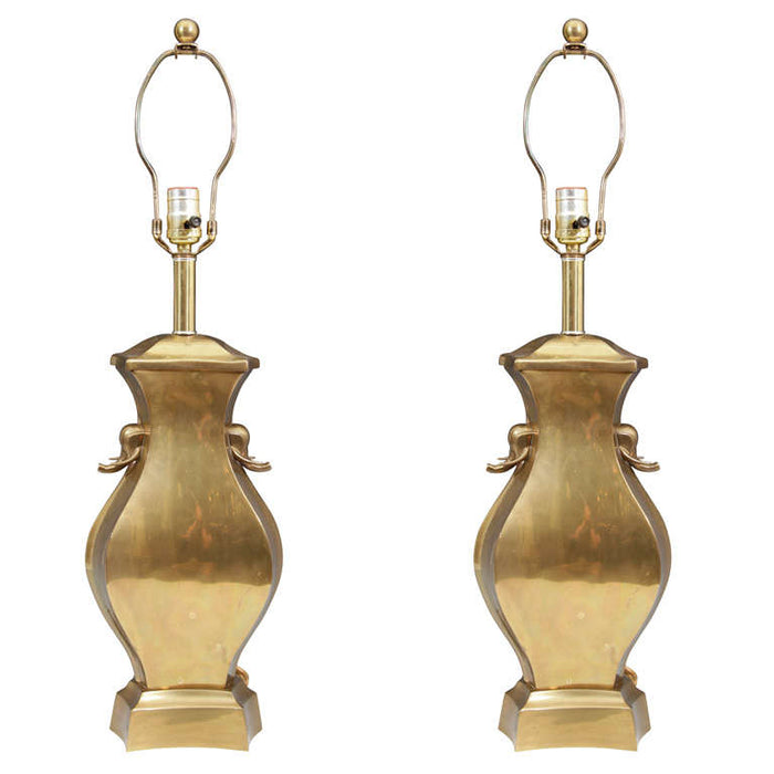 Chapman Mid-Century Brass Urn Lamps with Elephant Details