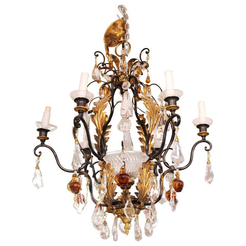 Hollywood Regency Chandelier with Crystal and Fruit Drops