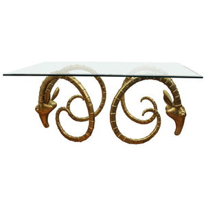 Hollywood Regency Ibex Head Dining Table Attributed to Chervet (6719887147165)