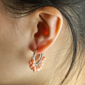 Hoop Earrings with Coral Beads in White Gold (6719838486685)
