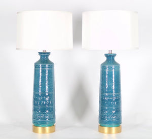 Italian Hollywood Regency Bittossi Style Lamps in Blue & Aqua Glazed Ceramic  (6719902187677)