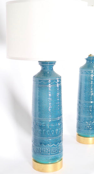 Italian Hollywood Regency Bittossi Style Lamps in Blue & Aqua Glazed Ceramic  (6719902187677)