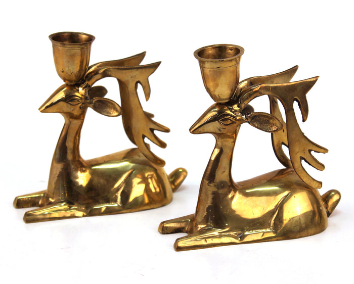 Modernist Brass Reindeer Candleholders
