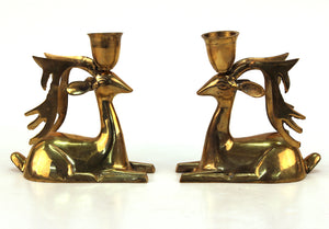 Modernist Brass Reindeer Candleholders (6719829803165)