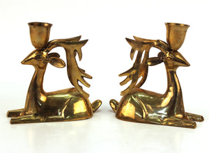 Modernist Brass Reindeer Candleholders (6719829803165)