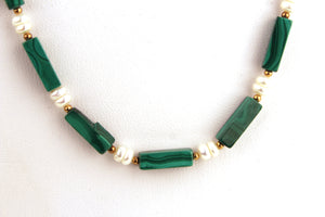 Malachite and Pearl Beaded Necklace with Gold Accents (6719834849437)