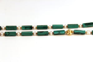 Malachite and Pearl Beaded Necklace with Gold Accents (6719834849437)