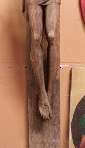 American Art Deco Carved Wood Crucifix Sculpture (6720025198749)