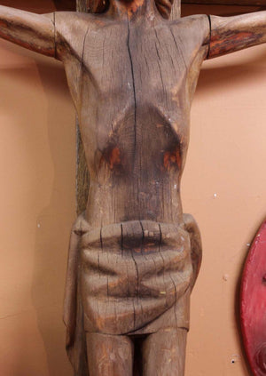 American Art Deco Carved Wood Crucifix Sculpture (6720025198749)
