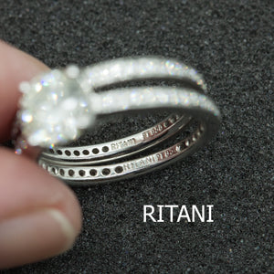 Ritani Platinum Engagement Ring and Eternity Wedding Band Set (6719985451165)
