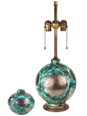 French Art Deco Glazed Ceramic Table Lamp And Vase
