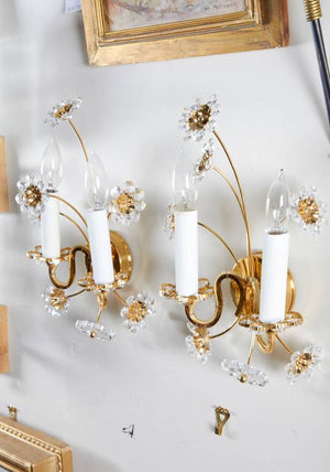 Palwa Gilt Brass and Glass Floral Sconces (6719620055197)
