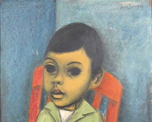 Juan De'Prey Modernist Oil Portrait Painting of a Young Boy on Chair (6719996985501)