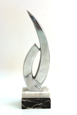 Modern Abstract Chromed Metal Tabletop Sculpture on Marble Base Front View (6719956877469)