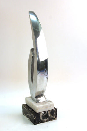 Modern Abstract Chromed Metal Tabletop Sculpture on Marble Base Side View (6719956877469)
