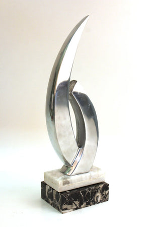 Modern Abstract Chromed Metal Tabletop Sculpture on Marble Base Back View (6719956877469)