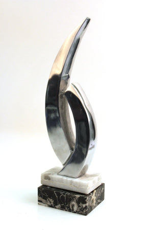 Modern Abstract Chromed Metal Tabletop Sculpture on Marble Base Back View 2 (6719956877469)