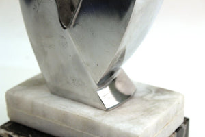 Modern Abstract Chromed Metal Tabletop Sculpture on Marble Base Base Detail (6719956877469)