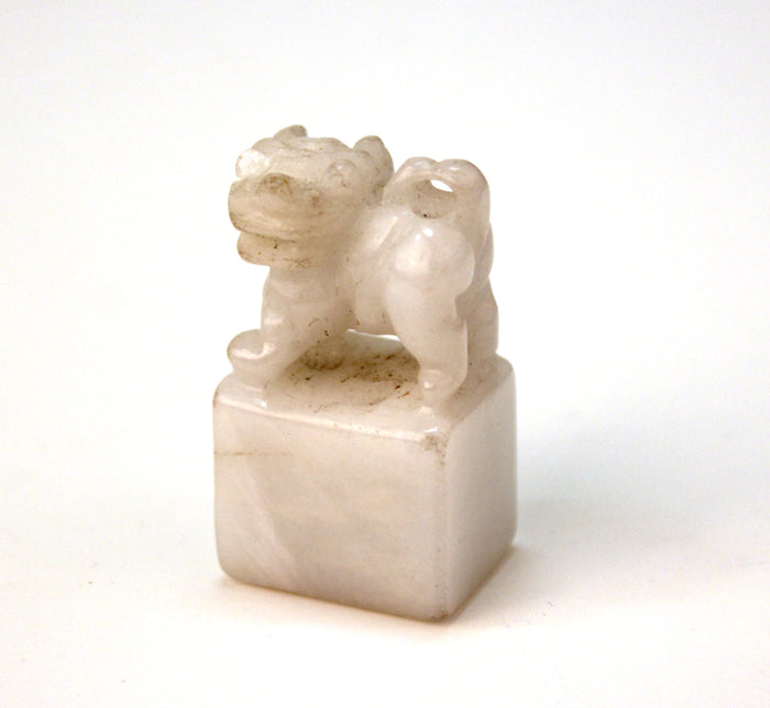 Chinese White Jade Seal with Foo Dog