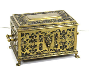 American Aesthetic Movement Ornate Cast Bronze Casket Humidor Box with Grotesque