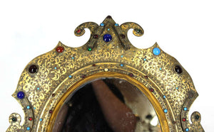 Austrian Moorish Revival Gilded Bronze Enameled and Bejeweled Oval Table Mirror (6720003276957)