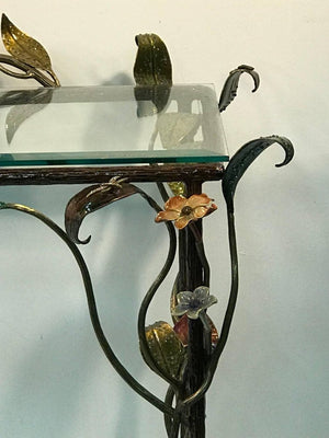 Jay Strongwater Console with Polychrome Foliage and Swarovski Accents  (6719843139741)