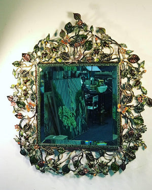 Jay Strongwater Mirror with Jeweled Bronze Foliage Frame glass (6719843074205)