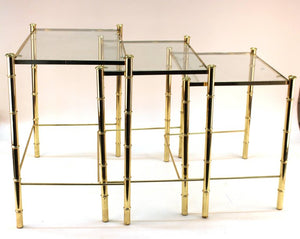 Nesting Tables and Magazine Stand Set with Faux Bamboo Design in Gilt Metal tables side (6719842779293)