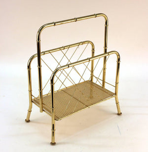 Nesting Tables and Magazine Stand Set with Faux Bamboo Design in Gilt Metal magazine stand (6719842779293)