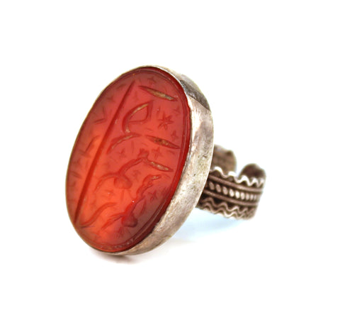 Middle Eastern Intaglio Silver Ring with Arabic Inscription