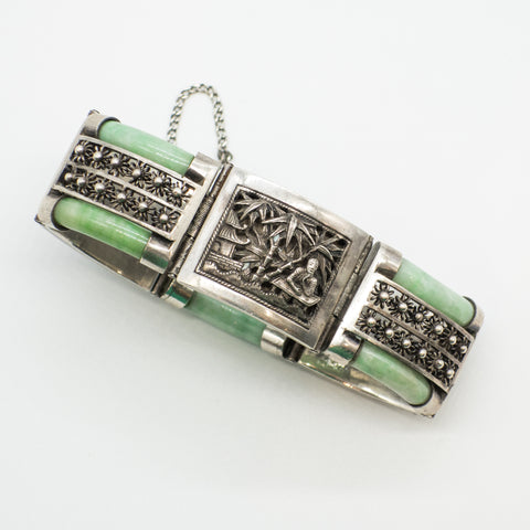 Chinese Silver and Jade Link Bracelet