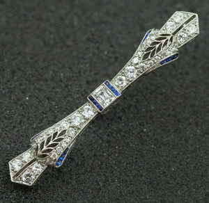 Art Deco Platinum Bow Brooch With Diamonds & Sapphires (6719977390237)