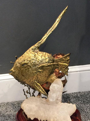 Curtis Jere Modernist Quatrz Crystal Mixed Metal Fish Sculpture (6719828033693)