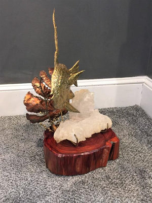 Curtis Jere Modernist Quatrz Crystal Mixed Metal Fish Sculpture (6719828033693)