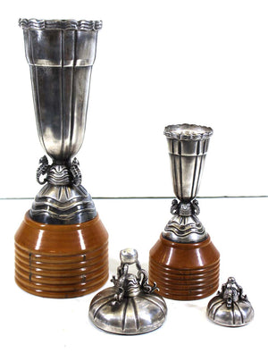 Continental Art Deco Sterling Silver Covered Urns with Dolphins and Seahorses (6720020676765)