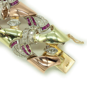 Retro 14K Tri-Color Gold Wire Bracelet with Diamonds & Rubies (6719998394525)