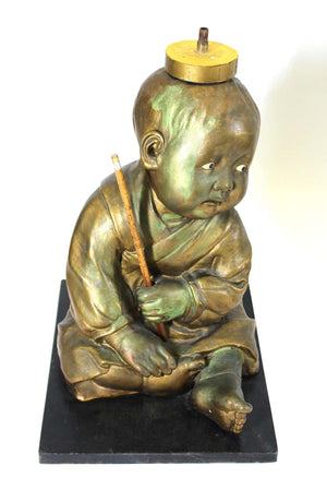 American Chalkware Seated Asian Infant Figure Side Table (6720025264285)