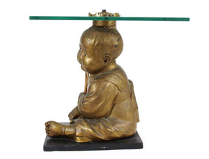 American Chalkware Seated Asian Infant Figure Side Table (6720025264285)