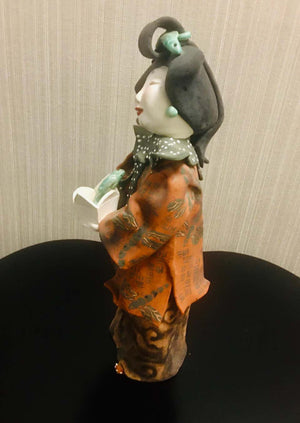 Vicky Chock "Chinese Lady Serving Fish" Modern Ceramic Sculpture (6720021430429)