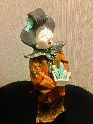 Vicky Chock "Chinese Lady Serving Fish" Modern Ceramic Sculpture (6720021430429)