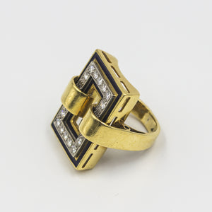 Modern 18K Gold Ring with Black Enamel and Diamonds (6719984763037)