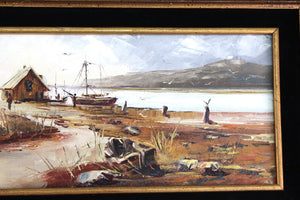 Pineda Mexican Oil on Canves Seaside Village Painting (6719884558493)