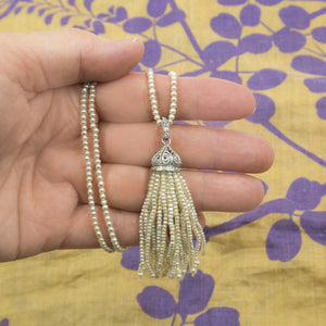 Edwardian Pearl Necklace with Platinum and Diamond Tassel (6719983747229)
