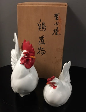 Japanese Showa Arita Porcelain Rooster and Hen Figures (6720021495965)