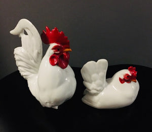 Japanese Showa Arita Porcelain Rooster and Hen Figures (6720021495965)
