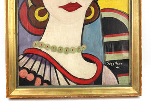 'Portrait of a Lady' Modernist Portrait Painting Attributed to Hugo Scheiber Detail (6719909593245)
