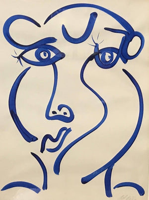 Peter Keil Abstract Acrylic Portrait 'Blue Lady' (6719823151261)